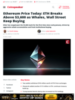 Ethereum Tops $3.6K as Whales & Wall Street Flood In