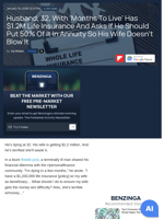 Husband, 32, With 'Months To Live' Has $1.2M Life Insurance And Asks If He Should Put 50% Of It In Annuity So His Wife Doesn't Blow It  - Benzinga