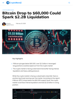 Bitcoin Drop to $60,000 Could Spark $2.2B Liquidation