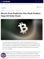 Bitcoin Price Prediction: Elon Musk Predicts Huge US Dollar Shock