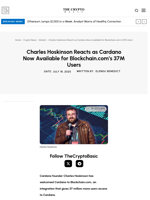 Charles Hoskinson Reacts as Cardano Now Available for Blockchain.com’s 37M Users
