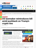 US lawmaker reintroduces bill amid pushback on Trump's crypto ties - The Crypto News Wire