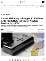 Tether Will Keep Adding to $24 Billion Gold Stash Held in Former Nuclear Bunker, Says CEO - Decrypt