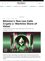 Bitmine’s Tom Lee Calls Crypto a 'Wartime Store of Value'  - 