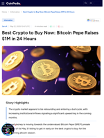 Best Crypto to Buy Now: Bitcoin Pepe Raises $1M in 24 Hours