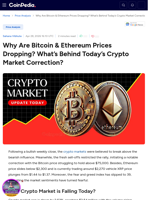 Why Are Bitcoin & Ethereum Prices Dropping? What’s Behind Today’s Crypto Market Correction?