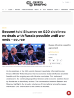 Bessent told Siluanov on G20 sidelines: no deals with Russia possible until war ends - source