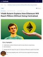 Vitalik Buterin Explains How Ethereum Will Reach Millions Without Going Centralized