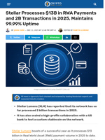 Stellar Handles $13B RWA and 2B Transactions in 2025