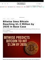Bitwise Sees Bitcoin Reaching $1.3 Million by 2035 in Base Case - 