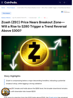 Zcash (ZEC) Price Nears Breakout Zone — Will $280 Trigger a Trend Reversal Above $300?