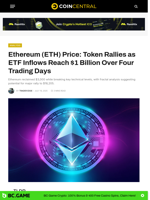 Ethereum (ETH) Price: Token Rallies as ETF Inflows Reach $1 Billion Over Four Trading Days - CoinCentral