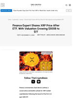 Finance Expert Shares XRP Price After ETF, With Valuation Growing $500B to $1T