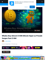 Whales Buy Almost $100K Bitcoin Hyper in Two Hours as Viral Presale Hits $18M