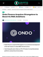 Ondo Finance Acquires Strangelove to Boost Its RWA Ambitions - Crypto News Flash