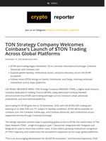 TON Strategy Company Welcomes Coinbase’s Launch of $TON Trading Across Global Platforms