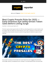 Best Crypto Presale Picks for 2025 — Early Investors Eye Utility-Driven Token Sales Before Listing Surge