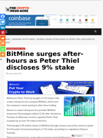 BitMine surges after-hours as Peter Thiel discloses 9% stake - The Crypto News Wire