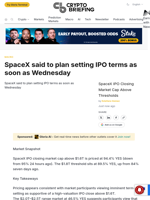 SpaceX said to plan setting IPO terms as soon as Wednesday