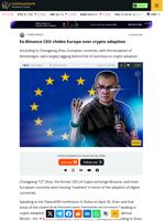 Ex-Binance CEO chides Europe over crypto adoption