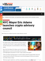 NYC Mayor Eric Adams launches crypto advisory council - The Crypto News Wire