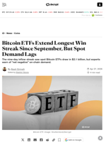 Bitcoin ETFs Extend Longest Win Streak Since September, But Spot Demand Lags - Decrypt