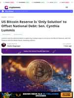 Bitcoin Reserve Is ‘Only Solution’ to Offset National Debt: Lummis