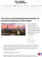 Iran warns of potential ground attacks on Kuwait and Bahrain if US invades
