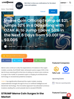 Meme Coin Official Trump at $21, jumps 32% in a Day along with OZAK AI to Jump above 50% in the Next 5 Days from $0.001 to $0.005 | Live Bitcoin News