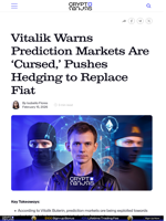 Vitalik Warns Prediction Markets Are ‘Cursed,’ Pushes Hedging to Replace Fiat