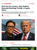 Kiyosaki Slams ETFs, Endorses Trump’s Crypto Plans