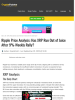Ripple Price Analysis: Has XRP Run Out of Juice After 9% Weekly Rally?
