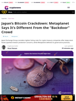 Japan's Bitcoin Crackdown: Metaplanet Says It's Different From the 