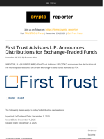 First Trust Advisors L.P. Announces Distributions for Exchange-Traded Funds