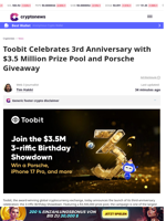 Toobit Celebrates 3rd Anniversary with $3.5 Million Prize Pool and Porsche Giveaway