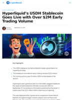 Hyperliquid's USDH Stablecoin Goes Live with Over $2M Early Trading Volume