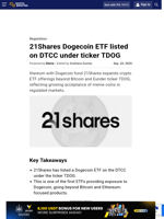 21Shares Dogecoin ETF listed on DTCC under ticker TDOG