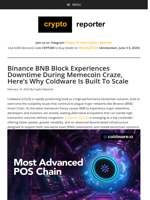 Binance BNB Block Experiences Downtime During Memecoin Craze, Here's Why Coldware Is Built To Scale