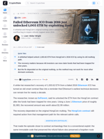 Failed Ethereum ICO from 2016 just unlocked 1,003 ETH by exploiting itself