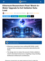 Ethereum Researchers Float ‘Block-in-Blobs’ Upgrade to Cut Validator Data Load - Crypto News Flash