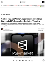 Nobel Peace Prize Organizers Probing Potential Polymarket Insider Trades - Decrypt