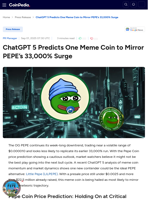 ChatGPT 5 Predicts One Meme Coin to Mirror PEPE's 33,000% Surge