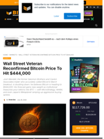 Wall Street Veteran Reconfirmed Bitcoin Price To Hit $444,000