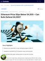 Ethereum Price Slips Below $4,200 - Can Bulls Defend $4,000?
