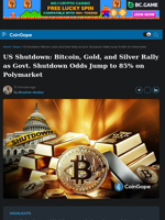 US Shutdown: Bitcoin, Gold, and Silver Rally as Govt. Shutdown Odds Jump to 85% on Polymarket