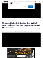 Binance Kicks Off September With 3 New Listings: This Hot Crypto Included - U.Today