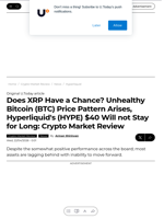 Does XRP Have a Chance? Unhealthy Bitcoin (BTC) Price Pattern Arises, Hyperliquid's (HYPE) $40 Will not Stay for Long: Crypto Market Review - U.Today