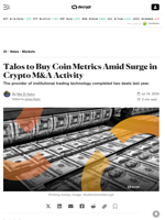 Talos to Buy Coin Metrics Amid Surge in Crypto M&A Activity - Decrypt