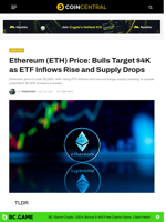 Ethereum (ETH) Price: Bulls Target $4K as ETF Inflows Rise and Supply Drops - CoinCentral