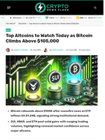 Top Altcoins to Watch Today as Bitcoin Climbs Above $105,000